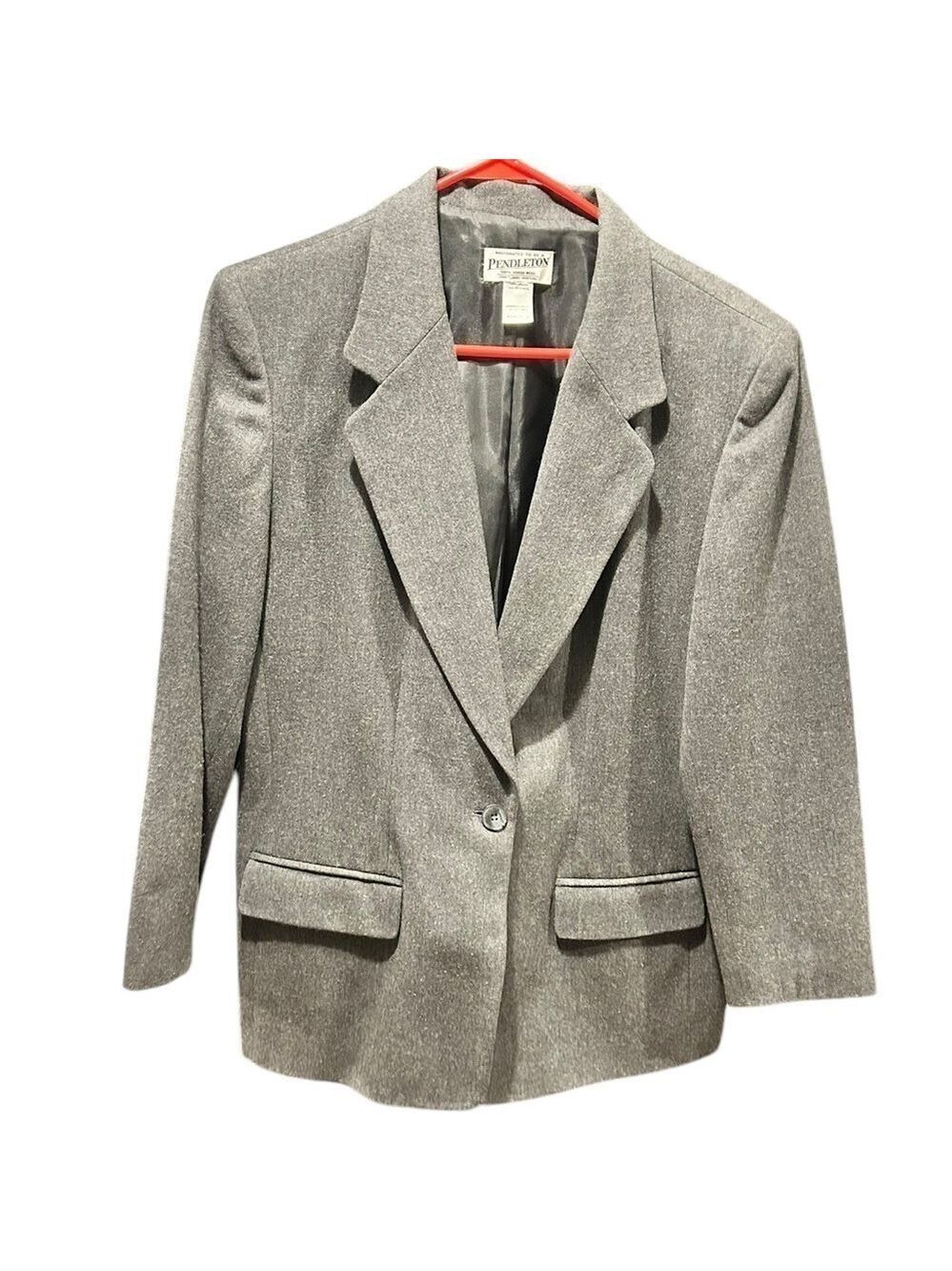 PENDLETON Vintage 80’s Virgin Wool Blazer Jacket Dark Heather Gray Size 14